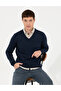 Navy Blue Slim Fit V-Neck Sweater Sweater 50265423-Vr033 - 4