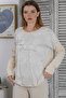 Italian Beige Round Neck Long Sleeve Foil Printed Casual Woven Blouse - 4