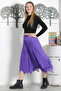 Purple Lined Washed Elastic Waist Casual Asymmetrical Woven Skirt - 6