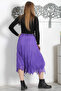 Purple Lined Washed Elastic Waist Casual Asymmetrical Woven Skirt - 8