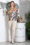 Italian Multicolor Round Neck Long Sleeve Tied Digital Printed Casual Knitwear Blouse - 5