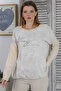 Italian Beige Round Neck Long Sleeve Foil Printed Casual Woven Blouse - 3