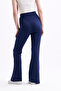 Women's Navy Blue Spanish Leg Ribbed Front Modal Fabric High Waist Lycra Gathering Pants Leggings - 5