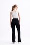 Women's Black Spanish Leg Ribbed Front Modal Fabric High Waist Lycra Gathering Pants Leggings - 8