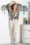 Italian Multicolor Round Neck Long Sleeve Tied Digital Printed Casual Knitwear Blouse - 6