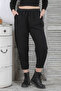 Black Double Pocket Elastic and Tied Waist Short Leg Casual Cotton Woven Trousers