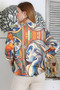 Italian Multicolor Round Neck Long Sleeve Tied Digital Printed Casual Knitwear Blouse - 8