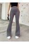 Women's Gray Flexible Lycra High Waist Non-Showing Gathering Spanish Leg Leggings Trousers - 7