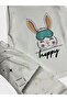Girl's 100% Cotton White Rabbit Patterned Long Sleeve Pajama Set - 3