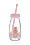 Glass Bottle with Straw, Children's Bottle, Cute Teddy Bear Patterned Glass Bottle with Straw 1 Piece - 250 ml - 4