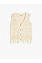 Openwork Vest with V-Neck and Button Closure