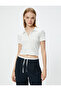 Crop T-Shirt Shirt Collar Buttoned Camisole Short Sleeve Slim Fit - 3
