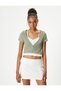 Crop T-Shirt V-Neck Camisole Buttoned Short Sleeve - 3
