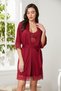 Combed Cotton Lace Women's Nightgown and Dressing Gown Set - 4020 Claret Red - 2