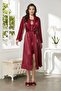 Satin Lace Women's Nightgown and Dressing Gown Set - 4375 Claret Red - 2