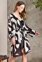 Satin Printed Women's Nightgown & Dressing Gown Set - 2420 Black - 2