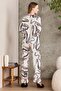 3-Piece Women's Pajama Set with Satin Printed Crop - 1230 Ecru - 3
