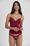 Combed Cotton Athlete Panties Women's Underwear Set - 356 Claret Red - 2