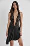 Satin Lace Women's Nightgown - 805 Black - 2