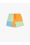 Shorts Tie Waist Color Block Pocket Cotton