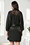 Satin Lace Women's Nightgown and Dressing Gown Set - 4280 Black - 3