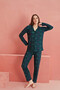 Green Plaid Patterned Front Buttoned Suede Pajama Set - 2