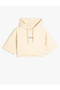 Hooded Crop Sweatshirt Sports Short Sleeve Print Detailed Cotton