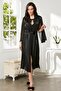 Satin Lace Women's Nightgown and Dressing Gown Set - 4375 Black