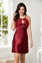 Satin Lace Women's Nightgown and Dressing Gown Set - 4375 Claret Red - 4