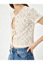 Crochet T-Shirt Front Bow Tie Short Sleeve Round Neck - 5
