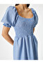 Balloon Sleeve Dress Midi Length Gipeli U-Neck - 5
