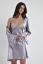 Satin Lace Women's Nightgown and Dressing Gown Set - 4090 Royal - 3