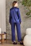 Satin Piping Women's Pajama Set - 1200 Navy Blue - 3
