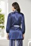 Velvet Satin 3-Piece Women's Pajama Set - 2050 Navy Blue - 3