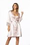 Satin Lace Women's Nightgown and Dressing Gown Set - 4075 Powder