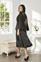 Satin Lace Women's Nightgown and Dressing Gown Set - 4375 Black - 3