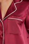 Satin Piping Women's Pajama Set - 1205 Claret Red - 3