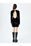 Velvet Long Sleeve Mini Back Detail Crew Neck Slim Fit Dress - 4