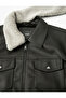 Faux Leather Jacket Collar Sheepskin Pocket Zippered Lined Slim Fit - 6