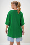 Women's Dark Green Crew Neck Double Sleeve Oversize Cotton Basic T-Shirt Alc-X8088 - 5