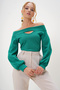 Women's Green Madonna Collar Cut Out Detailed Knitted Blouse Alc-X12948 - 2