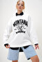 Women's Ecru Crew Neck Text Printed Three Thread Fleece Inside College Sweatshirt Alc-X7442 - 4