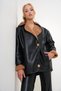 Women's Black Jacket Collar Piping Detailed Faux Leather Jacket with Fur Inside Alc-X13026 - 3