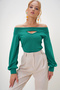 Women's Green Madonna Collar Cut Out Detailed Knitted Blouse Alc-X12948 - 3