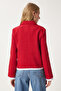 Women's Red Shirt Collar Tweed Jacket To00157 - 8