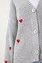 Women's Gray V-Neck Heart Textured Knitwear Cardigan Kg00011 - 4