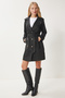 Women's Black Double-Breasted Neckline Belted Transitional Trench Coat DD01345