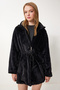 Women's Black Zippered Oversize Furry Plush Coat RV00149 - 3