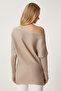 Women's Mink Asymmetrical Collar Ribbed Sweater Fn03383 - 6