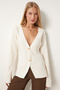 Women's Ecru V-Neck Stylish Buttoned Knitwear Cardigan Mt00155 - 2
